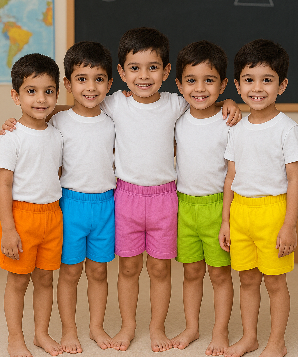 Pure Cotton Plain Shorts for Boys & Girls Kid with Elastic (Pack of 10)