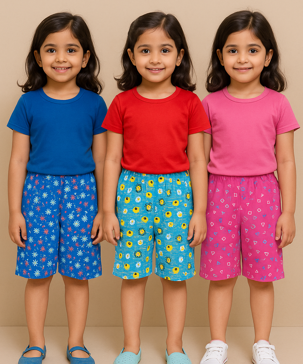 Pure Cotton Printed Shorts for Girls Kid with Elastic Age 6 To 7 Years (Pack of 3)