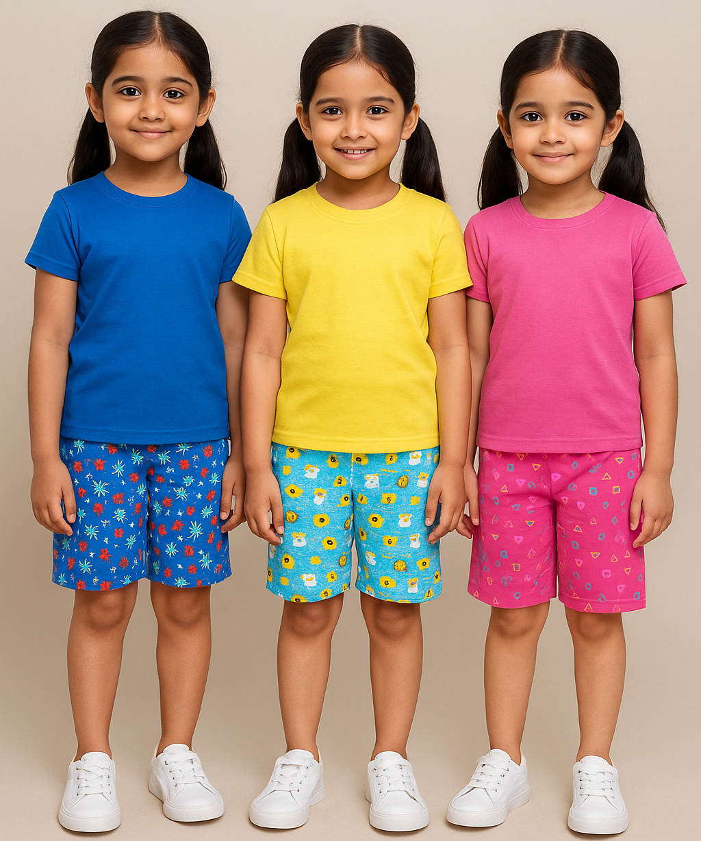 Pure Cotton Printed Shorts for Girls Kid with Elastic Age 8 To 9 Years (Pack of 3)