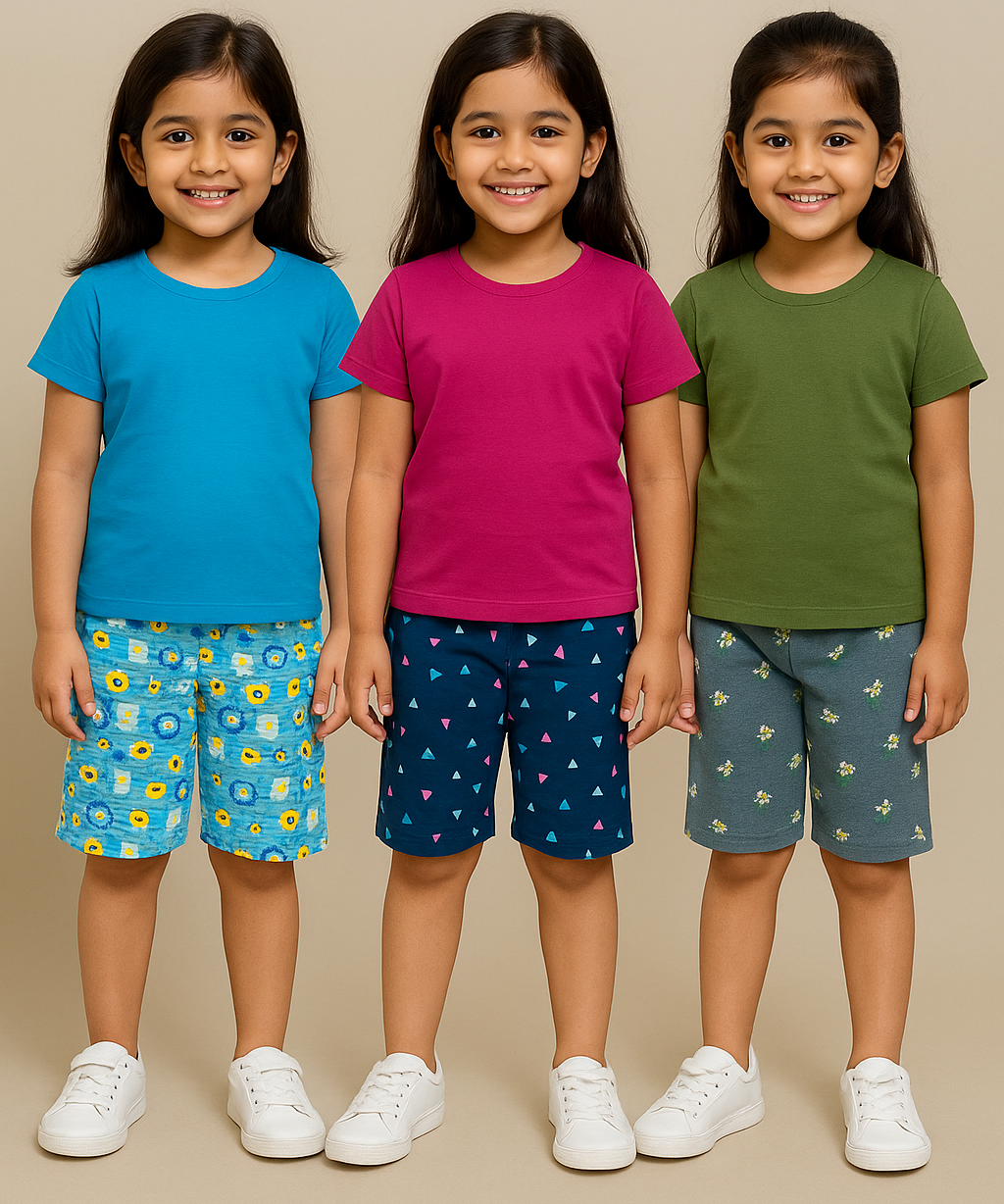 Pure Cotton Printed Shorts for Girls Kid with Elastic Age 6 To 7 Years (Pack of 3)