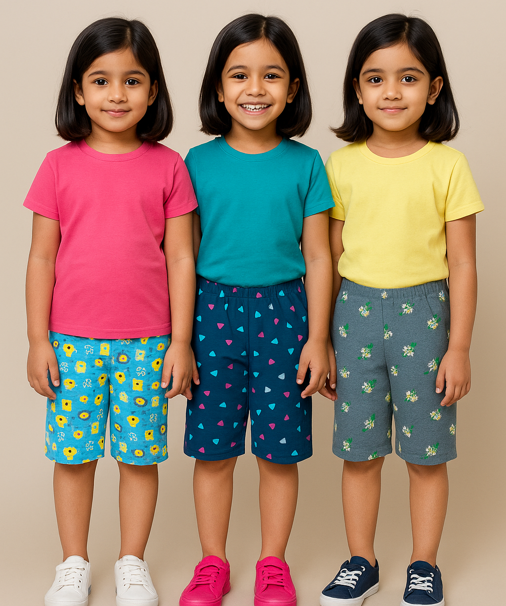 Pure Cotton Printed Shorts for Girls Kid with Elastic Age 10 To 11 Years (Pack of 3)