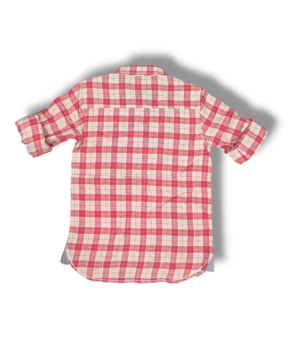 QT Boy Pink Checked Boys Full Sleeve Shirt / Boys Checked Shirt with Double Pocket