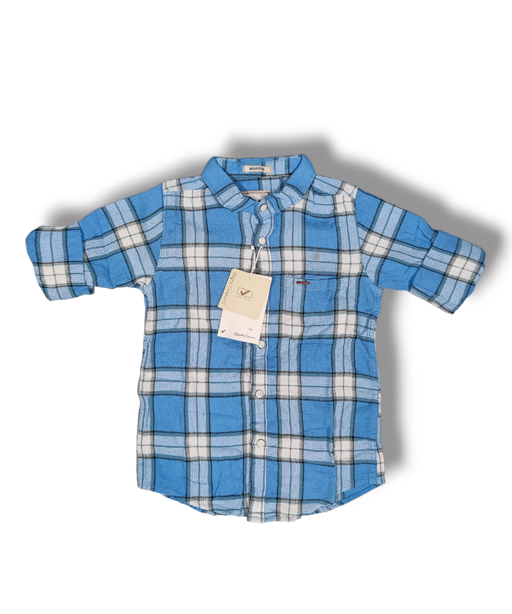 R20 Blue Checked Boys Full Sleeve Shirt / Boys Shirt with Pocket