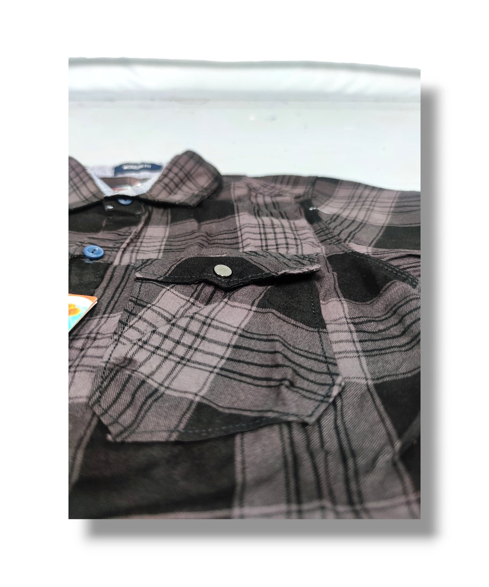 R20 Dark Gray Checked Boys Full Sleeve Shirt / Boys Checked Shirt without Double Pocket