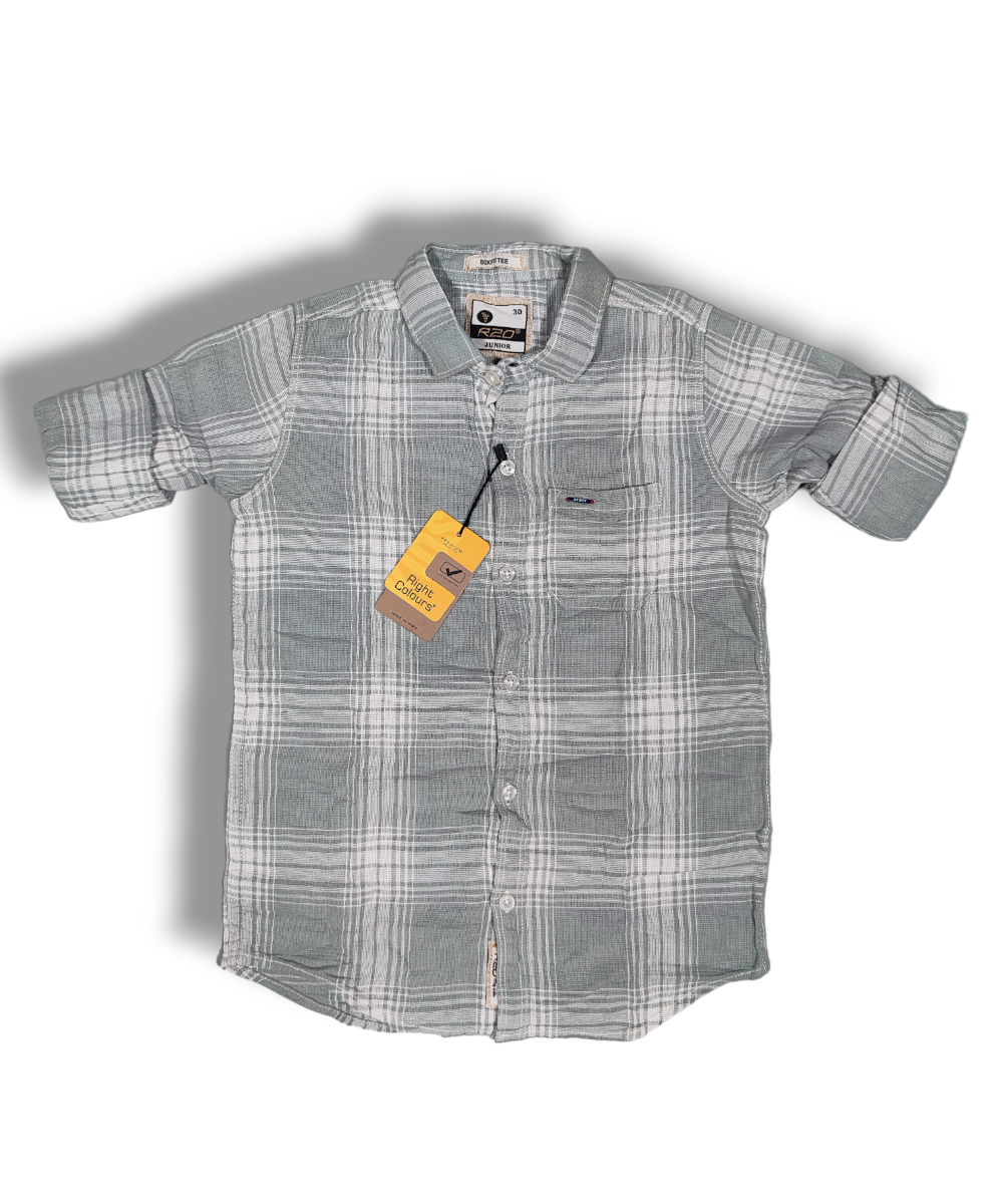 R20 Gray/White Checked Boys Full Sleeve Shirt / Boys Shirt with Pocket