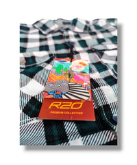 R20 Green/White Checked Boys Full Sleeve Shirt / Boys Checked Shirt without Double Pocket