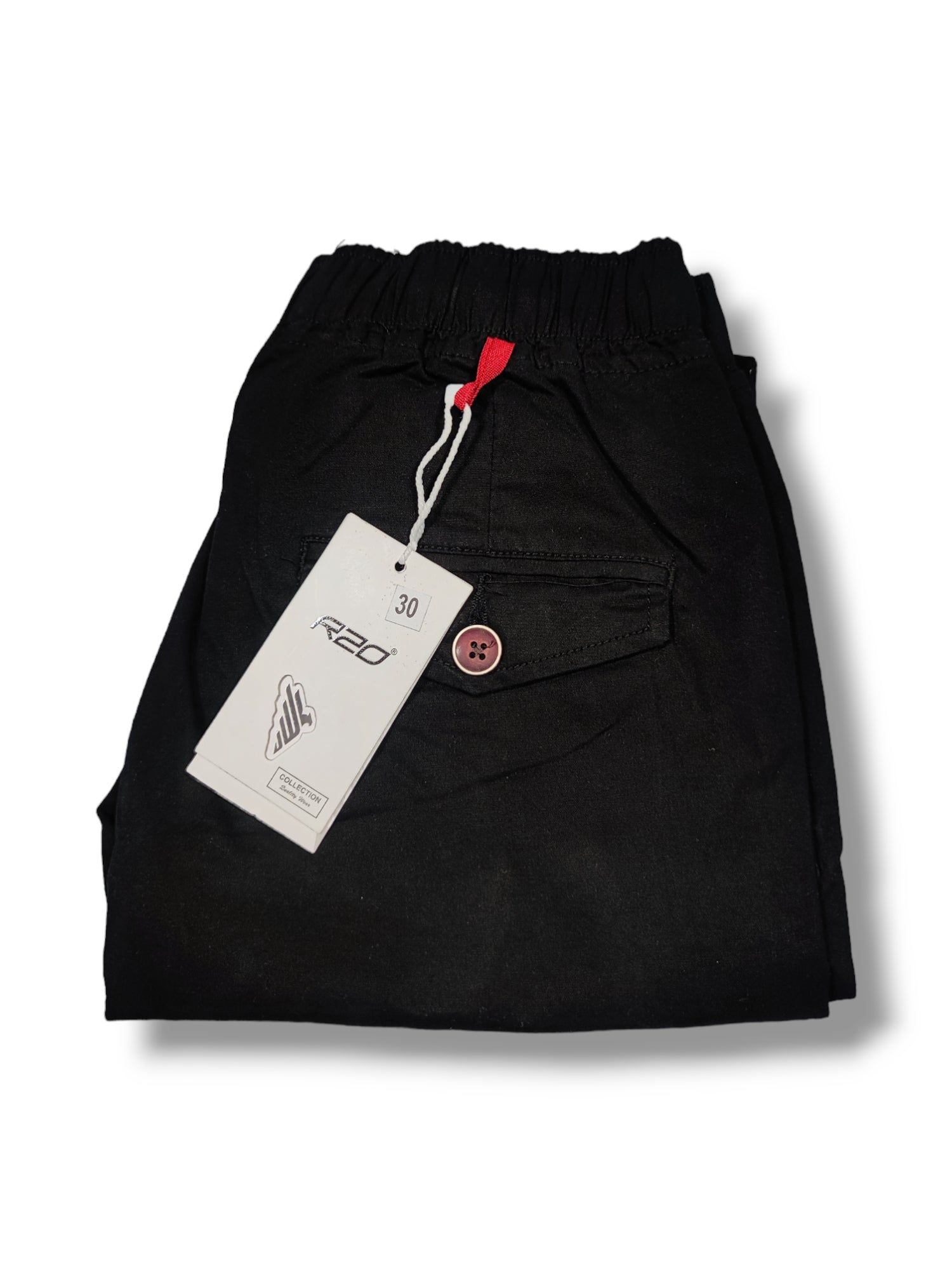 R20 Mens Black Cargo Pant, Jogger Pant With Bottom Cuff, 6 Pocket