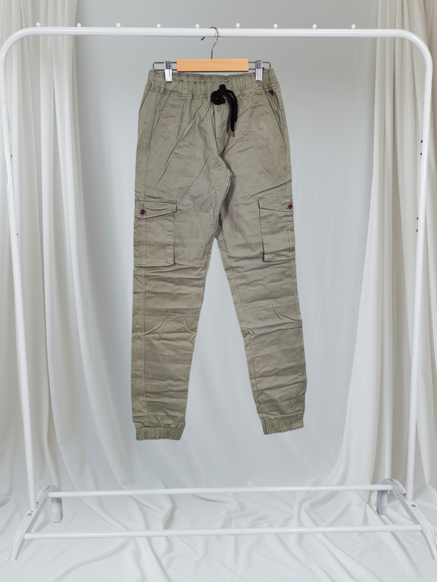 R20 Mens Green Cargo Pant, Jogger Pant With Bottom Cuff, 6 Pocket