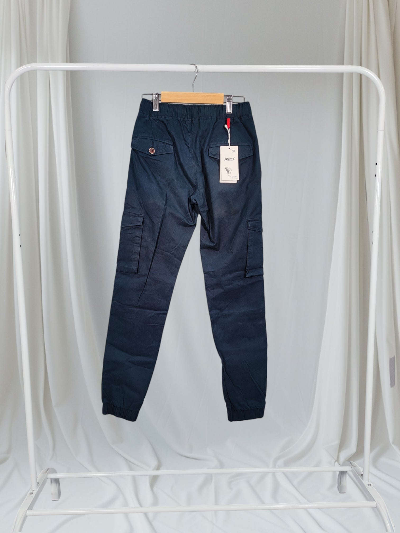 R20 Mens Navy Cargo Pant, Jogger Pant With Bottom Cuff, 6 Pocket