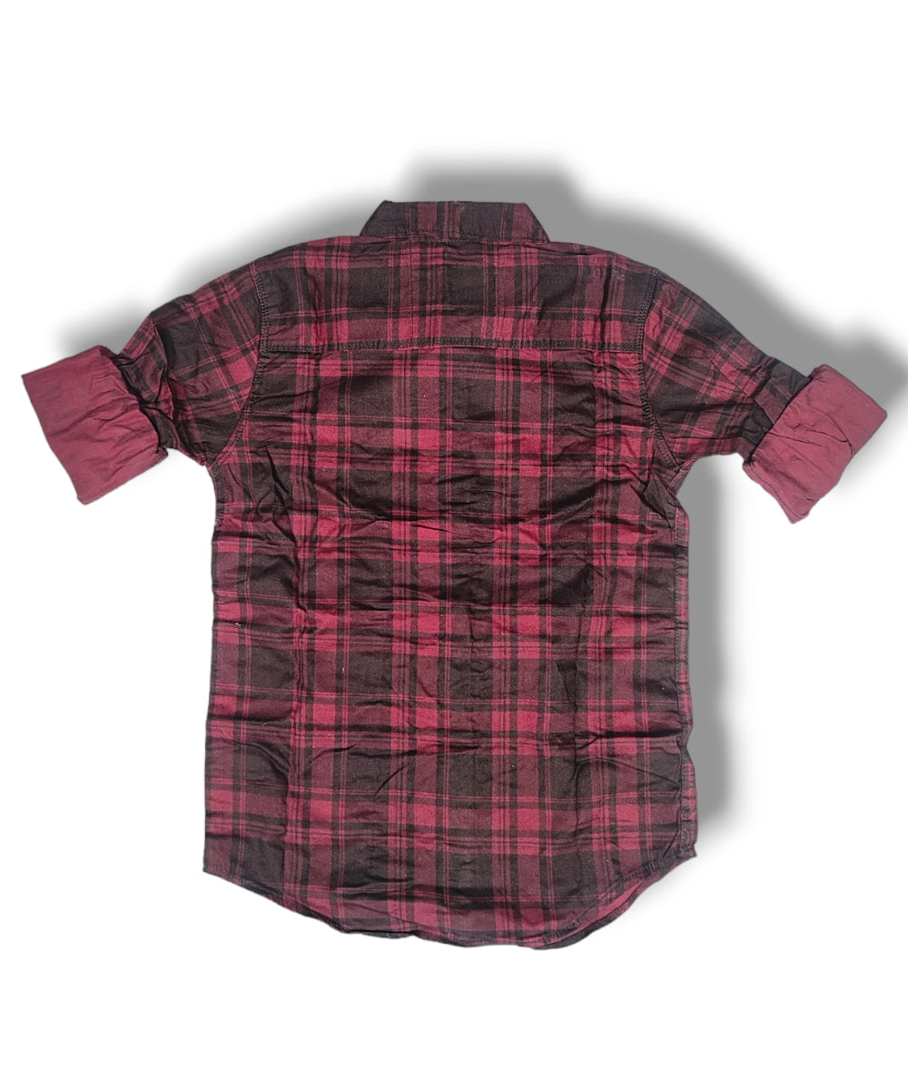 R20 Red Checked Boys Full Sleeve Shirt / Boys Checked Shirt without Double Pocket