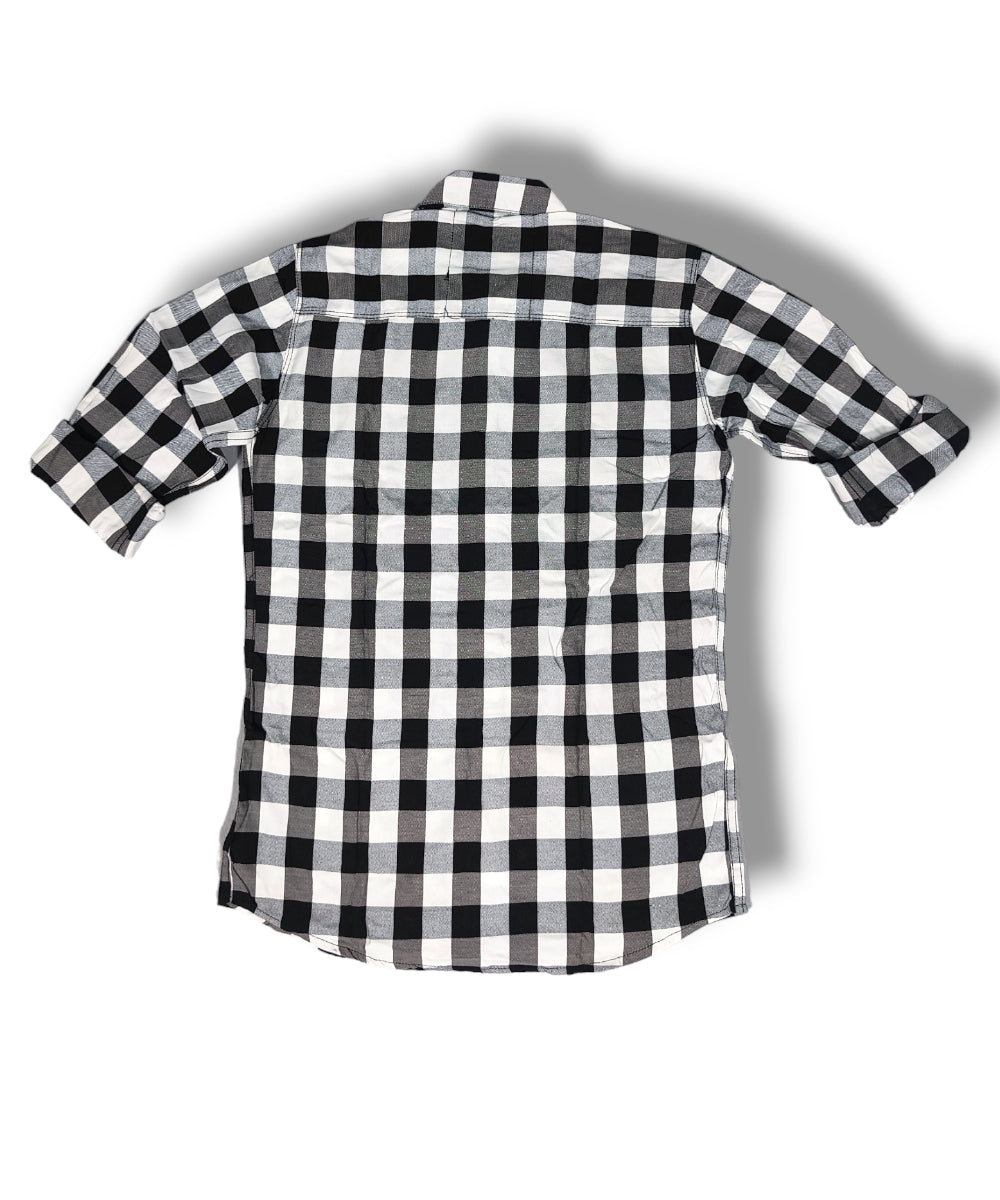 Reserve Racing Black/White Checked Mens Full Sleeve Shirt / Mens Full Hand Shirt Single Pocket