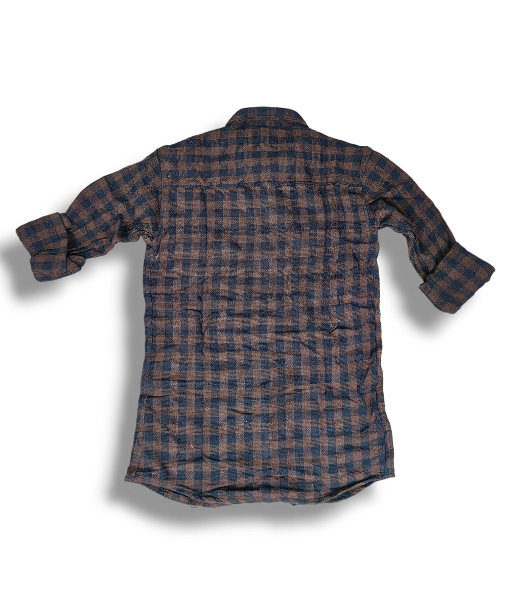 Reserve Racing Brown/Navy Stripes Mens Full Sleeve Shirt / Mens Full Hand Shirt Single Pocket