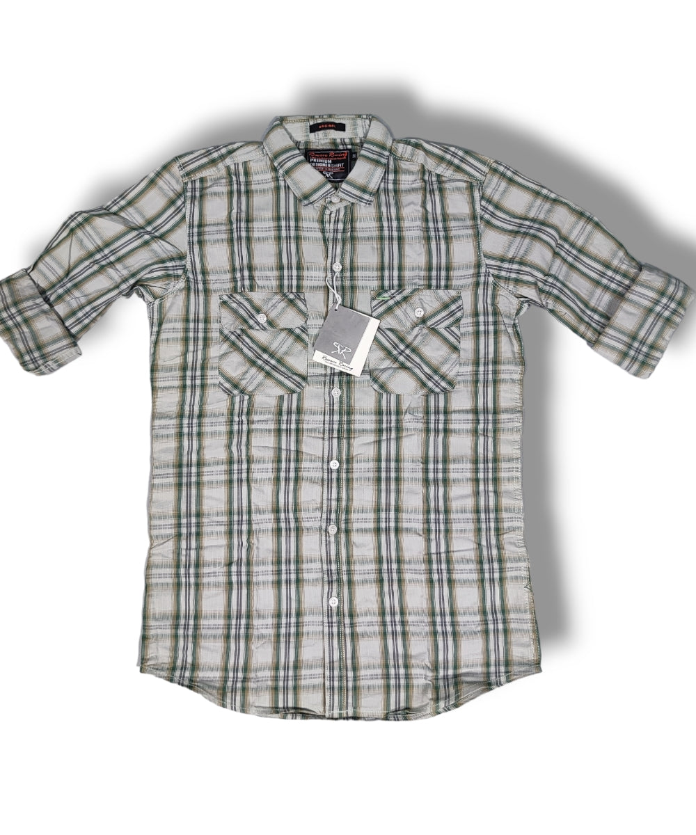 Reserve Racing Dark Green Checked Mens Full Sleeve Shirt / Mens Full Hand Shirt Double Pocket