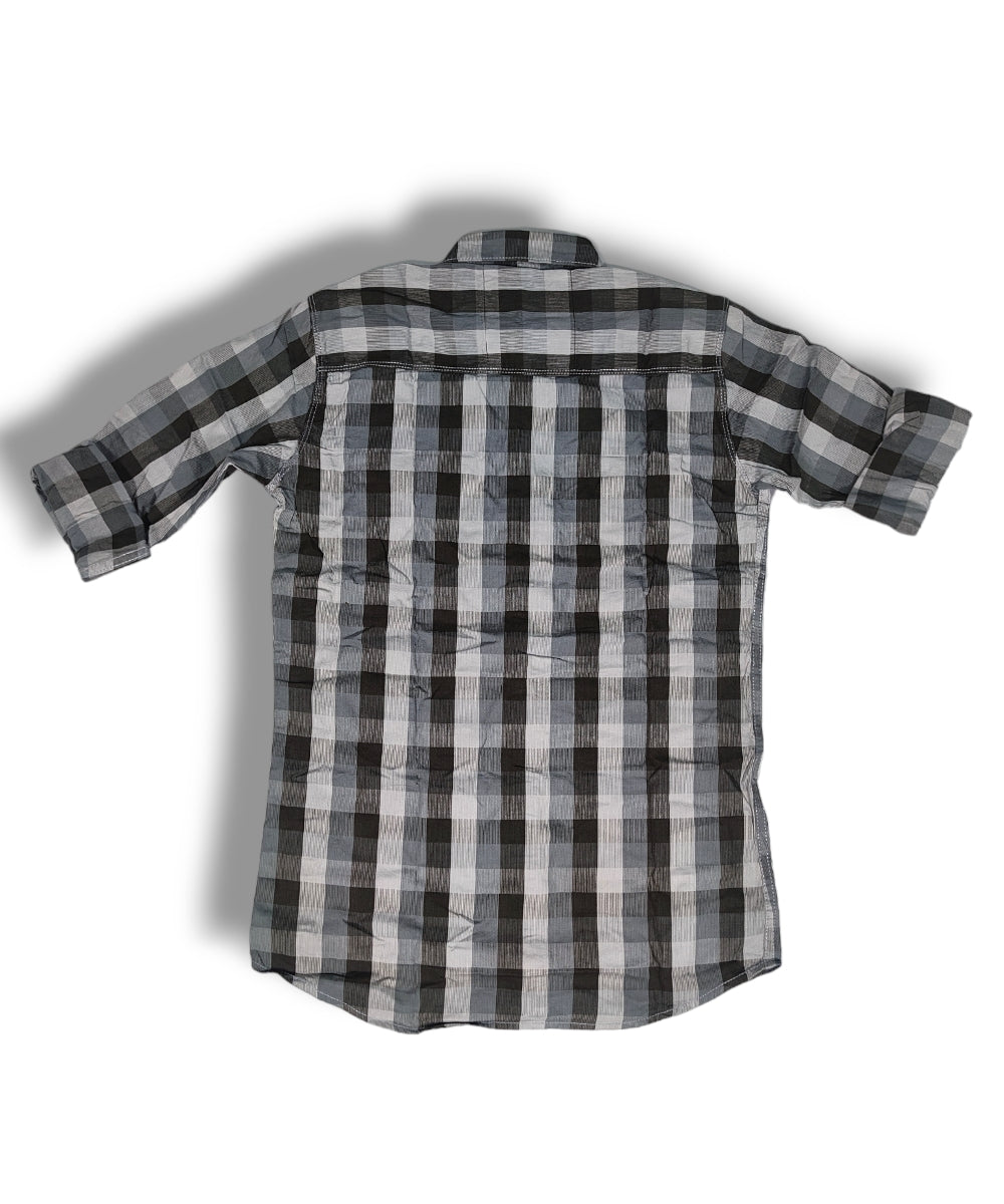 Reserve Racing Gray/White Checked Mens Full Sleeve Shirt / Mens Full Hand Shirt Double Pocket