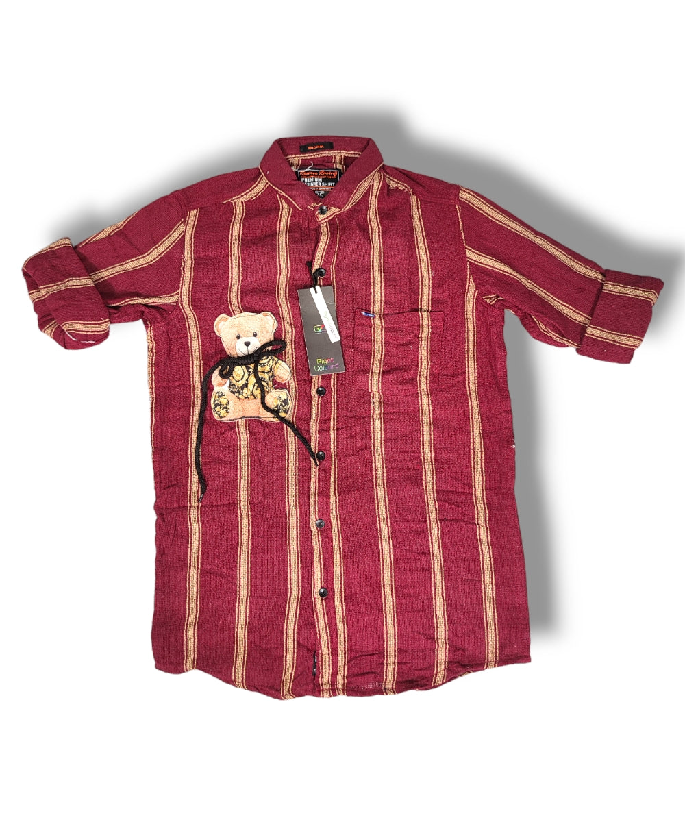 Reserve Racing Maroon Stripes Mens Full Sleeve Shirt / Mens Full Hand Shirt Single Pocket
