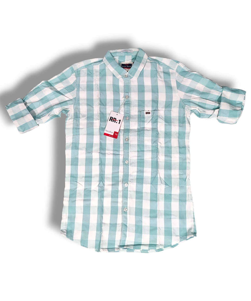 Reserve Racing Mint Green/White Checked Mens Full Sleeve Shirt / Mens Full Hand Shirt Single Pocket