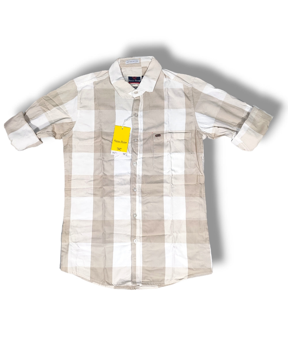 Reserve Racing White Checked Mens Full Sleeve Shirt / Mens Full Hand Shirt Single Pocket