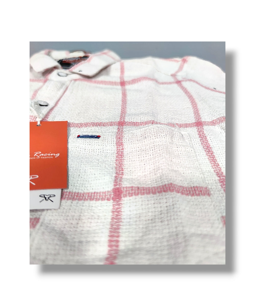 Reserve Racing White/Pink Checked Mens Full Sleeve Shirt / Mens Full Hand Shirt Single Pocket