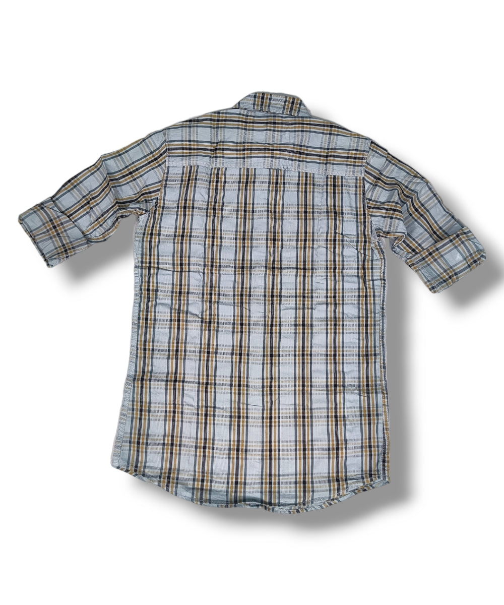 Reserve Racing Yellow/Gray Checked Mens Full Sleeve Shirt / Mens Full Hand Shirt Double Pocket
