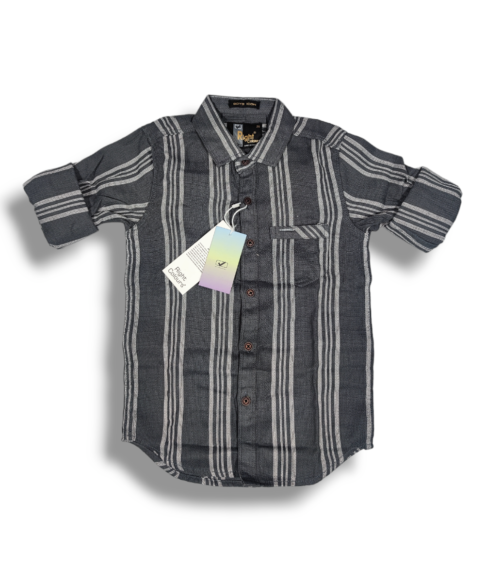 Right Colours Dark Gray Strips Boys Full Sleeve Shirt / Boys Shirt with Pocket