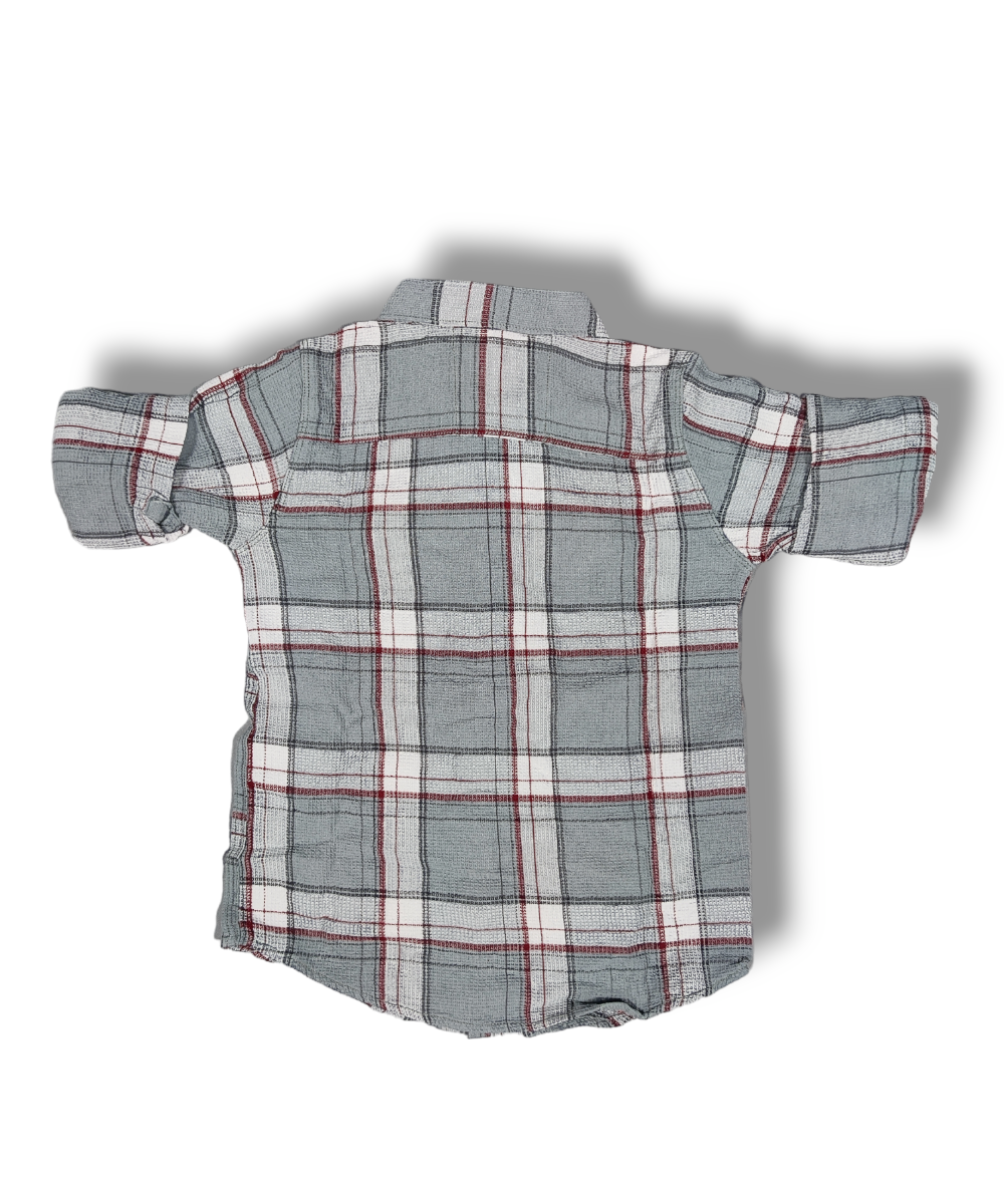R20 Gray Checked Boys Full Sleeve Shirt / Boys Shirt with Pocket