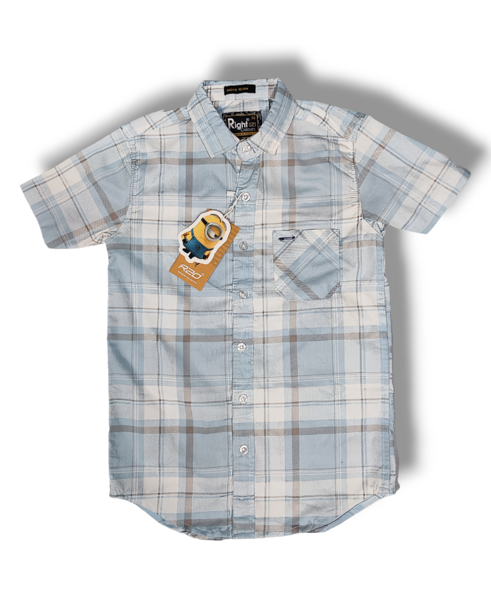 Right Colours Gray Checked Boys Half Sleeve Shirt / Boys Shirt with Pocket
