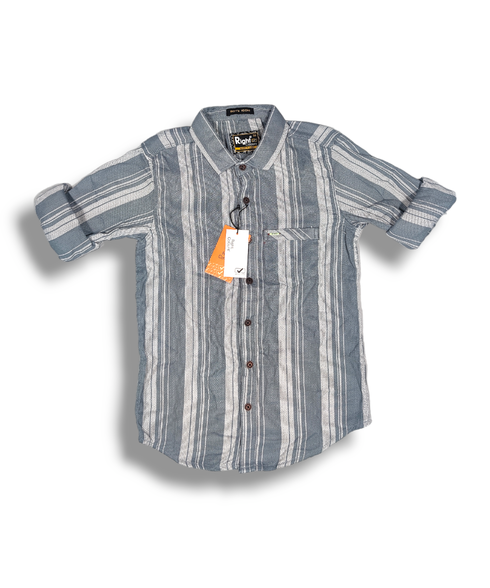 Right Colours Gray Strips  Boys Full Sleeve Shirt / Boys Shirt with Pocket