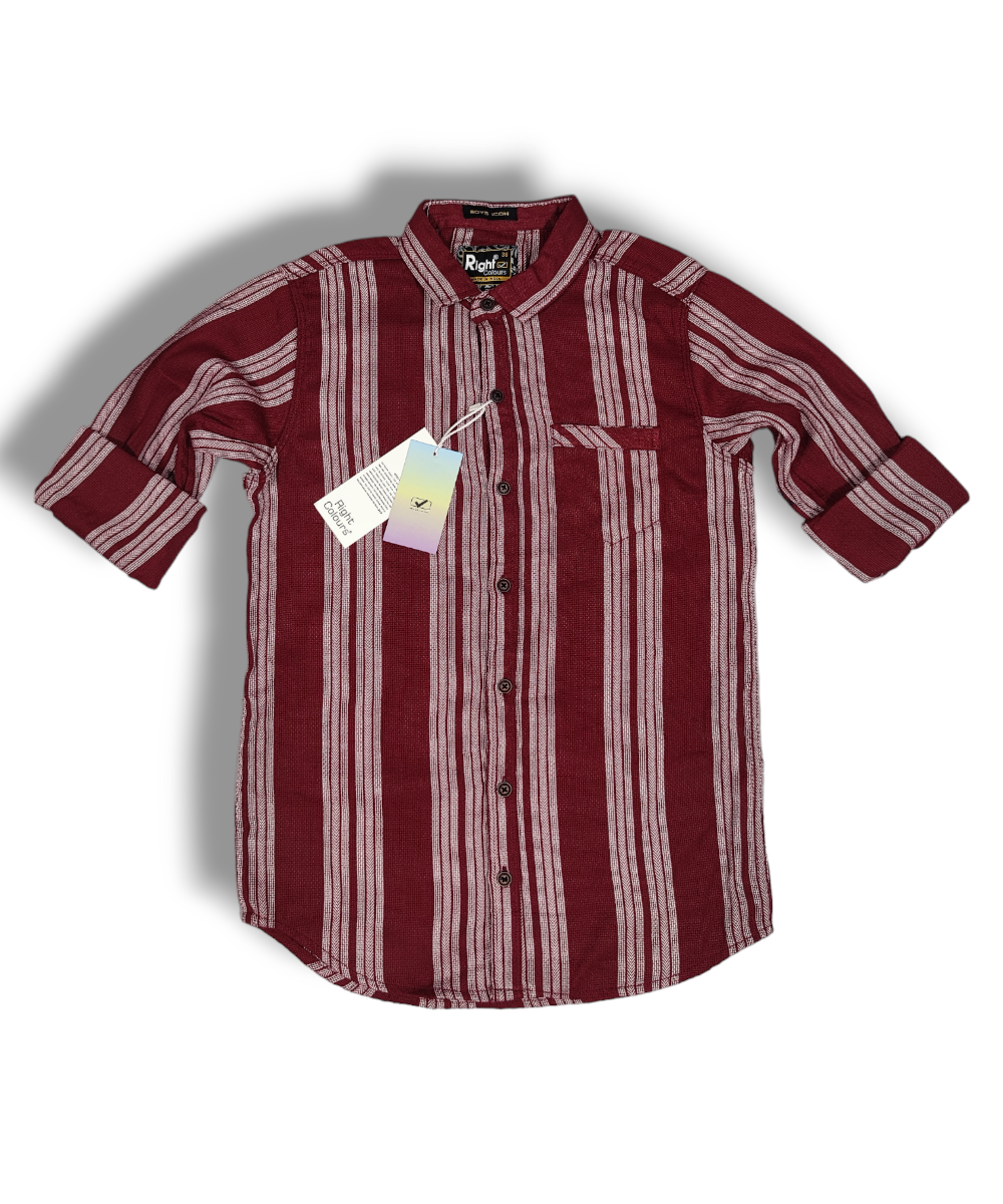 Right Colours Maroon And White Strips Boys Full Sleeve Shirt / Boys Shirt with Pocket