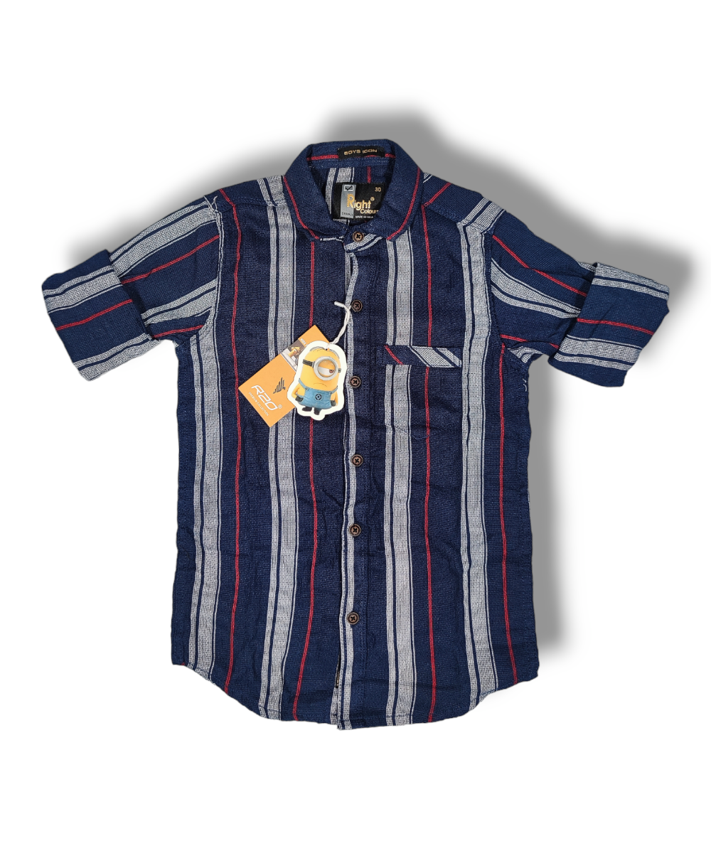 Right Colours Navy Maroon Strips Boys Full Sleeve Shirt / Boys Shirt with Pocket