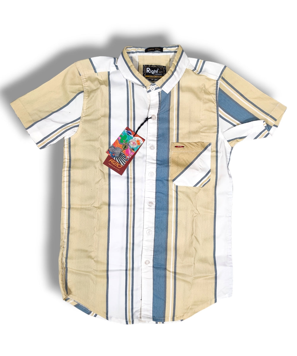Right Colours Yellow/Gray Strips Boys Half Sleeve Shirt / Boys Shirt with Pocket