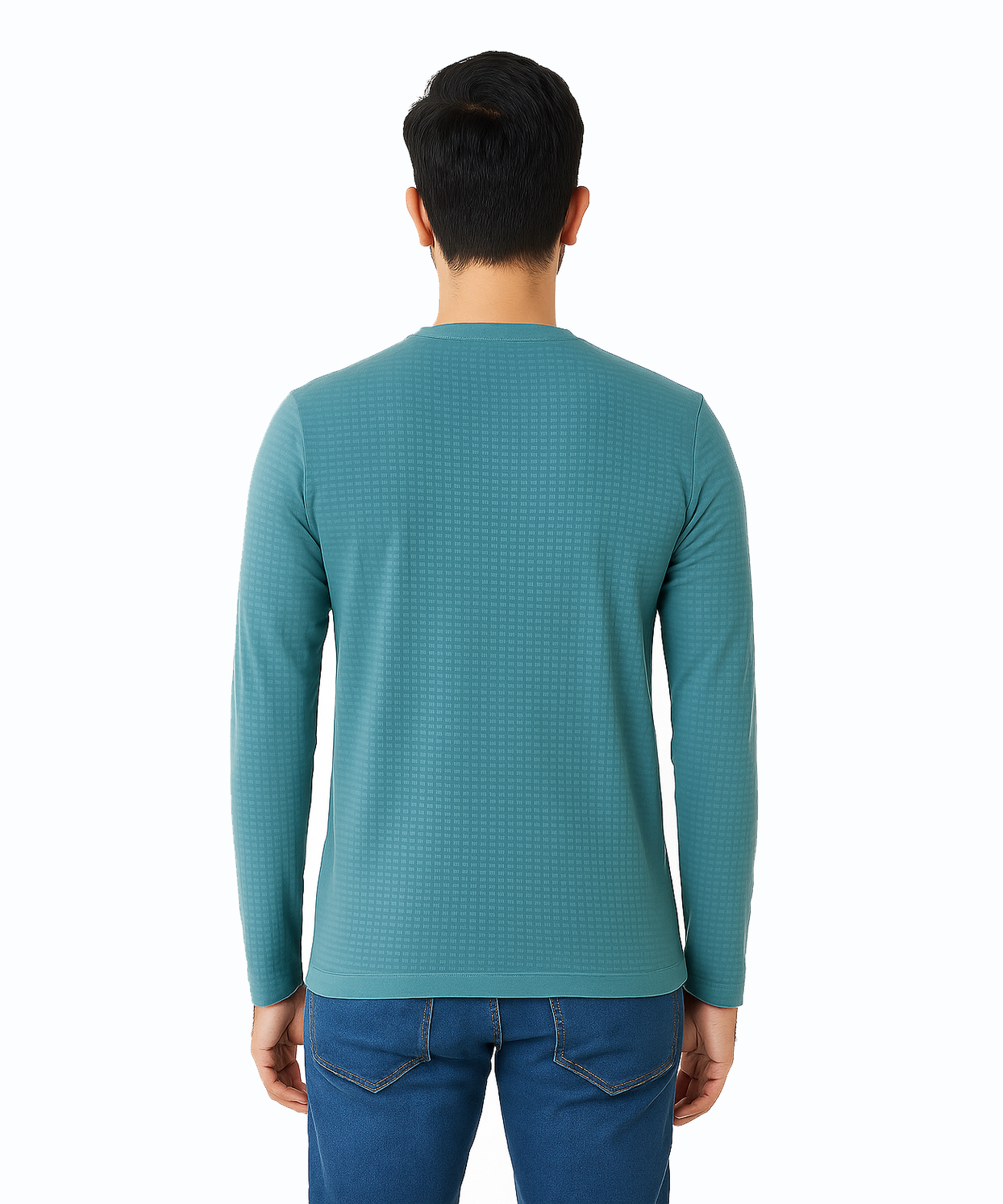 Blue Green / Solid Men's Bubble Polyester Regular Fit Round Neck Full Sleeve T-Shirt