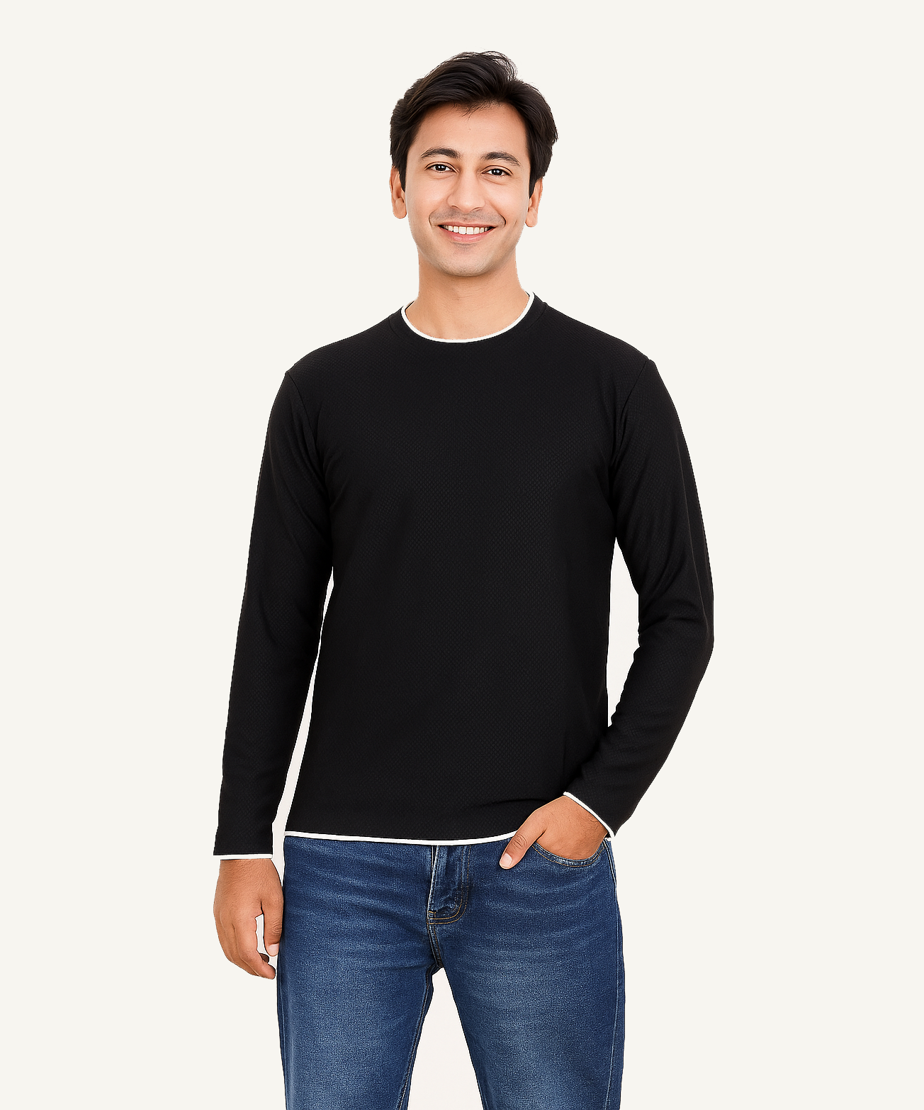 Black / Solid Men's Polyester Regular Fit Round Neck Full Sleeve T-Shirt