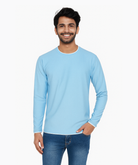 Light Blue / Solid Men's Polyester Regular Fit Round Neck Full Sleeve T-Shirt
