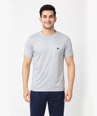 Light Gray Solid Men's Round Neck T shirt Polyester Dry-Fit  Active Wear/Sports wear Tshirt
