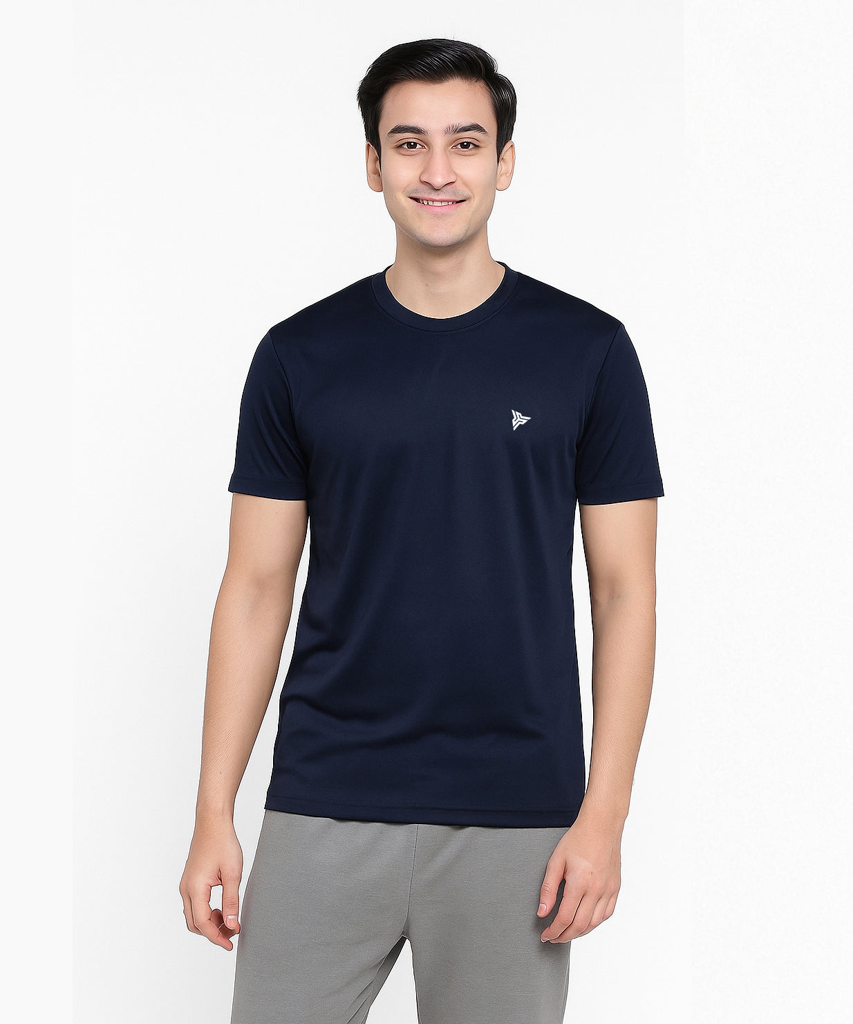 Navy Solid Men's Round Neck T shirt Polyester Dry Fit  Active Wear T shirt