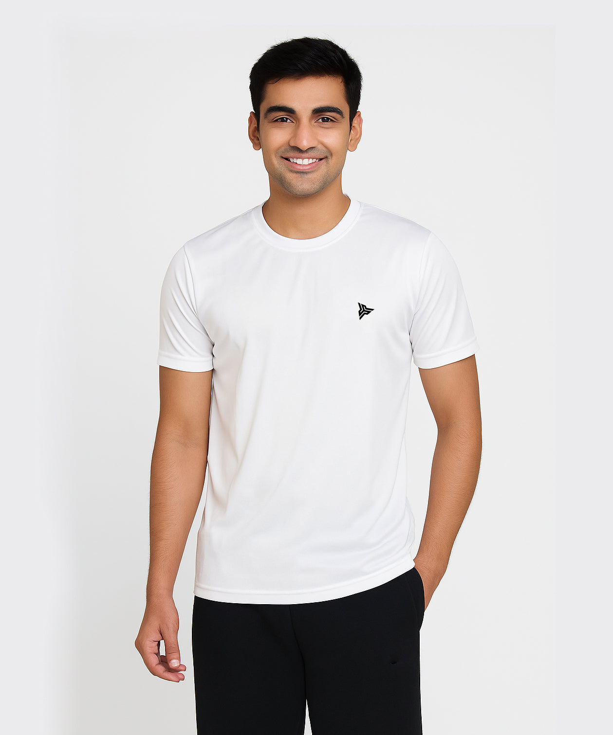 White Solid Men's Round Neck T shirt Polyester Dry-Fit  Active Wear/Sports wear Tshirt