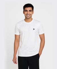 White Solid Men's Round Neck T shirt Polyester Dry-Fit  Active Wear/Sports wear Tshirt