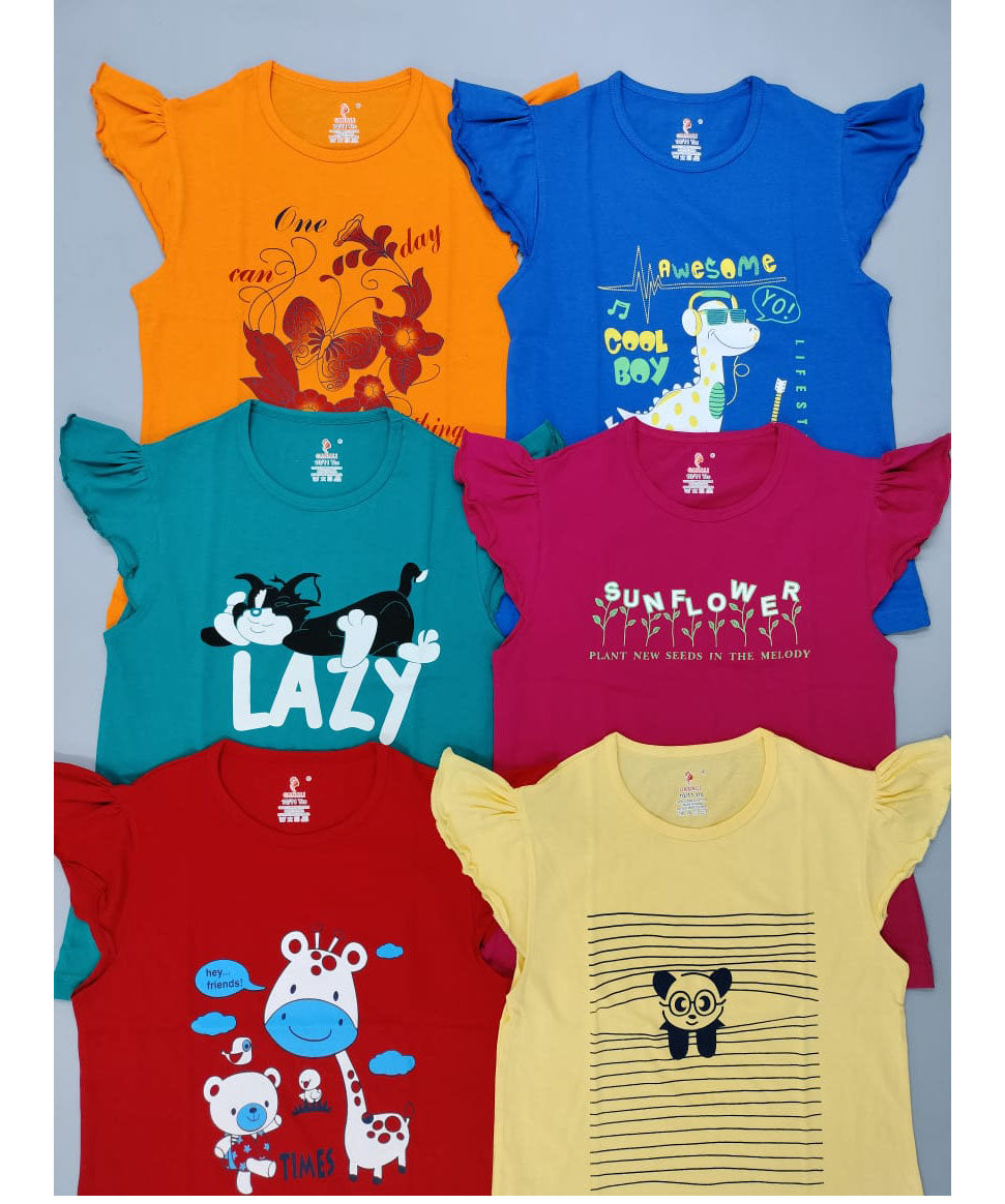 Girls T shirt 100% Combed Cotton Single Jersey Bio Wash Printed T shirt GANALI