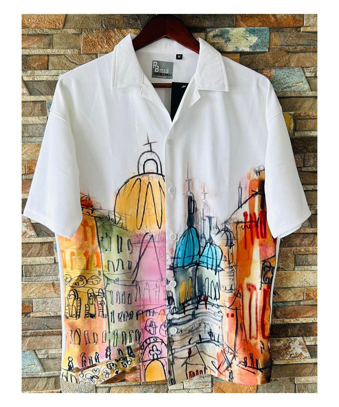 Men's Painting Printed Oversized Shirt Crepe Lycra Fabric With Print