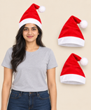 Christmas Santa Claus Cap for Adult Men and Women Unisex | Fleece Fabric | Red Color & Border White Cuff (Combo Pack)