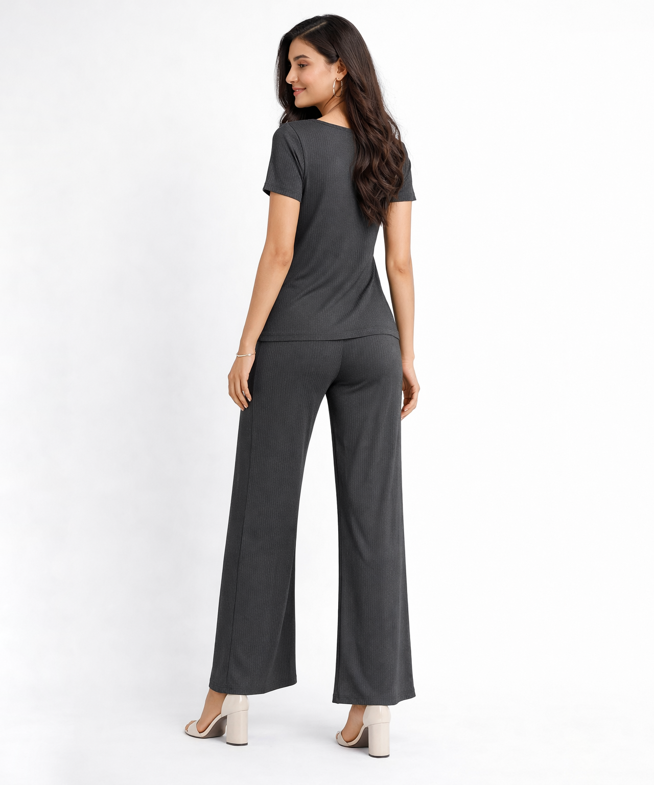 Women Top & Pyjama Pant Night Suit Co-ord Set | Gray Color