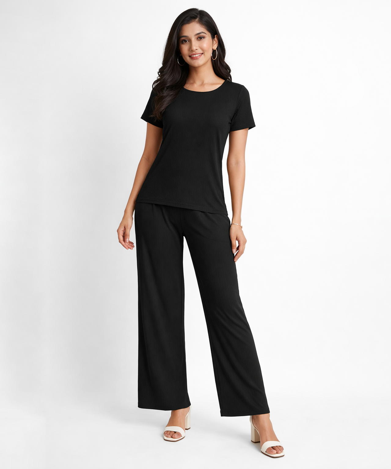 Women Top & Pyjama Pant Night Suit Co-ord Set | Black Color