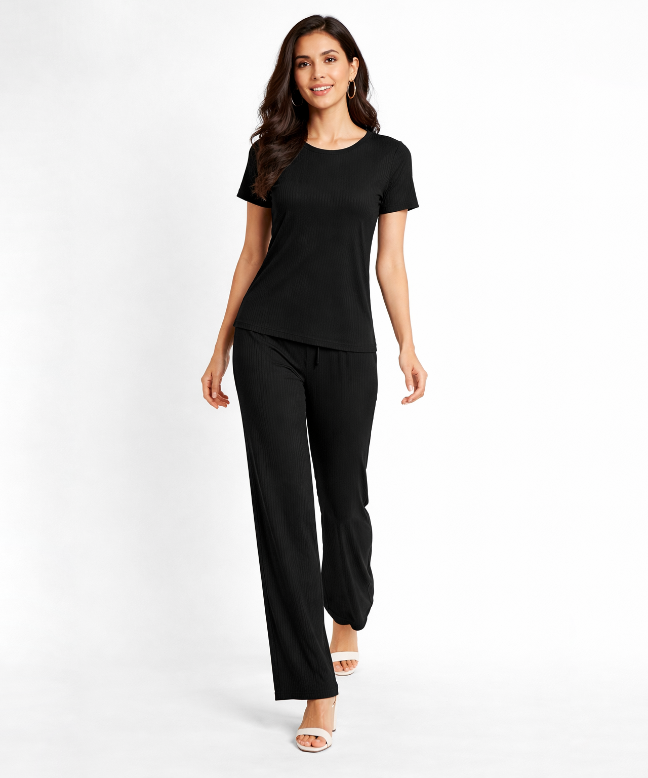 Women Top & Pyjama Pant Night Suit Co-ord Set | Black Color
