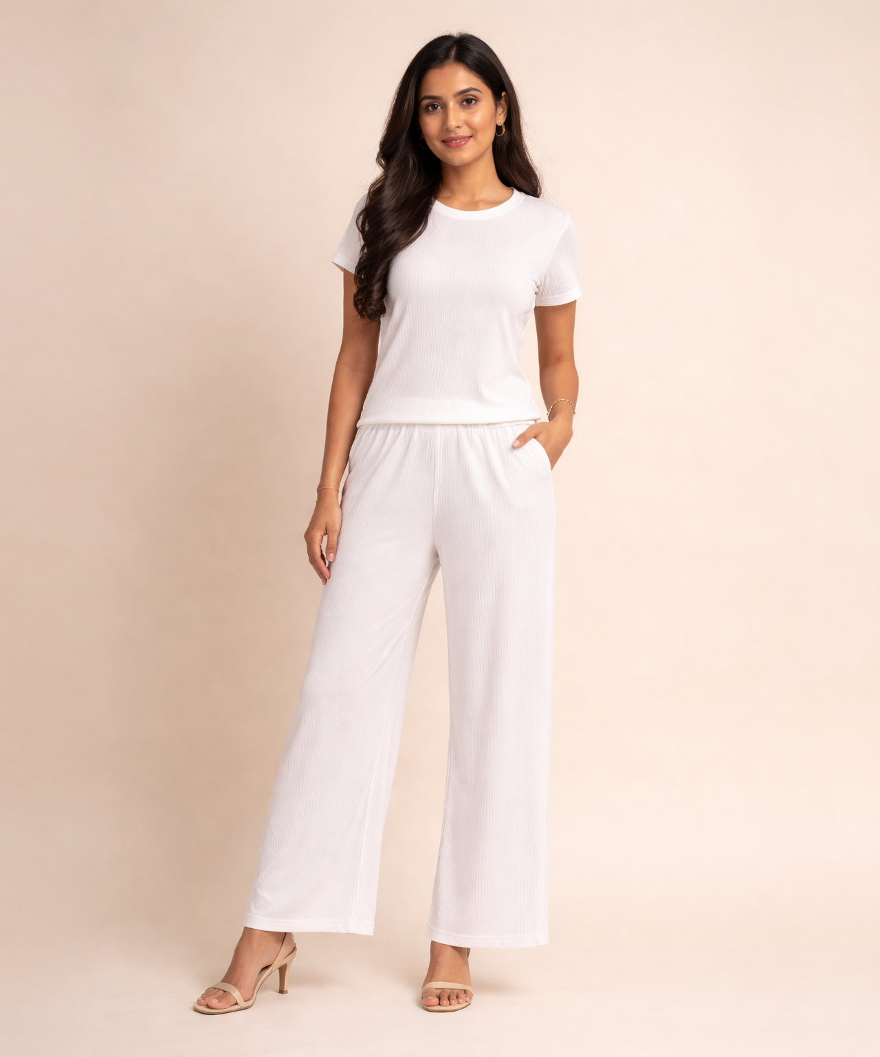 Women Top & Pyjama Pant Night Suit Co-ord Set | White Color