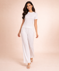 Women Top & Pyjama Pant Night Suit Co-ord Set | White Color