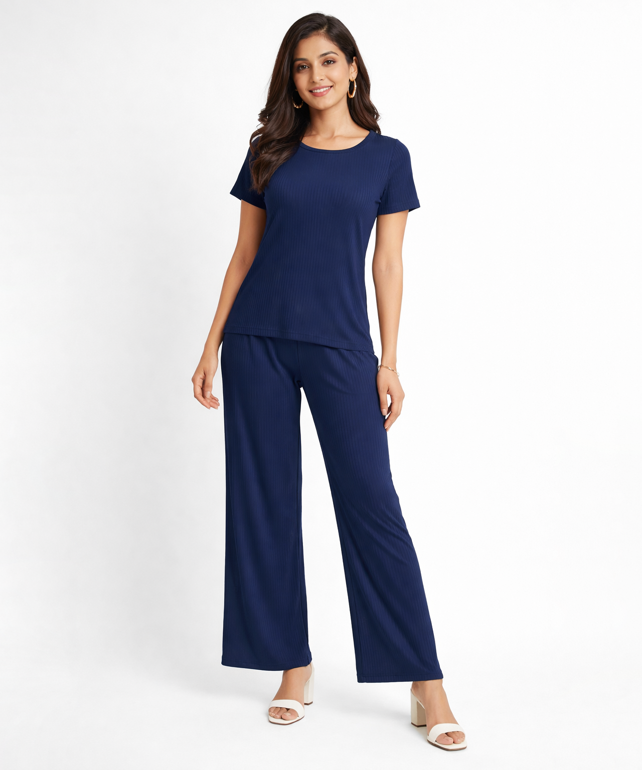 Women Top & Pyjama Pant Night Suit Co-ord Set | Navy Color