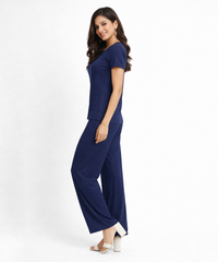 Women Top & Pyjama Pant Night Suit Co-ord Set | Navy Color