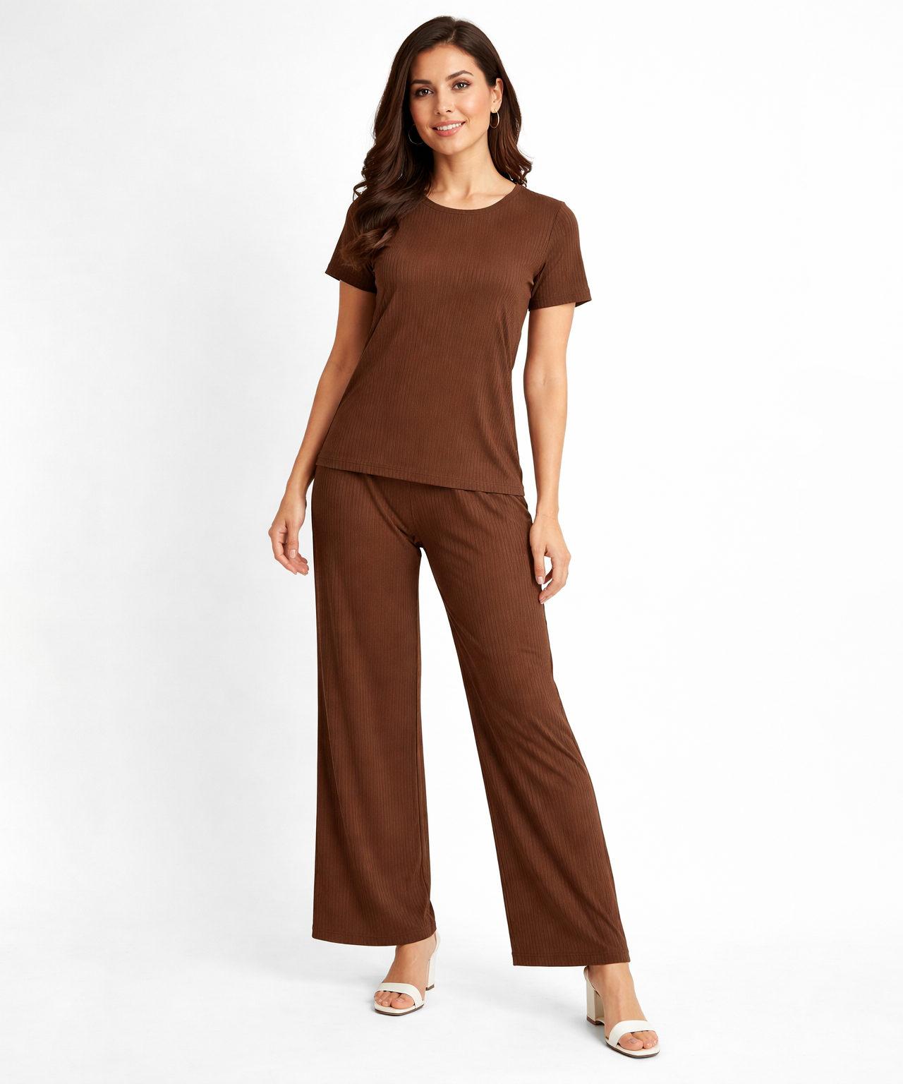 Women Top & Pyjama Pant Night Suit Co-ord Set | Brown Color