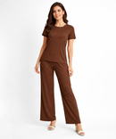 Women Top & Pyjama Pant Night Suit Co-ord Set | Brown Color