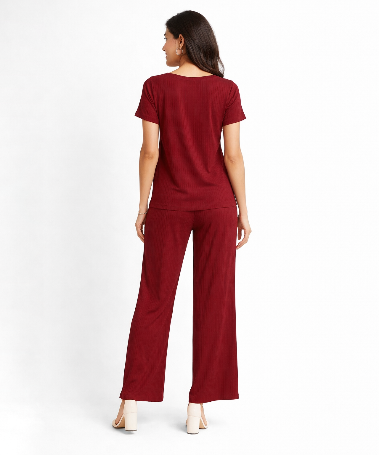 Women Top & Pyjama Pant Night Suit Co-ord Set | Burgundy Color